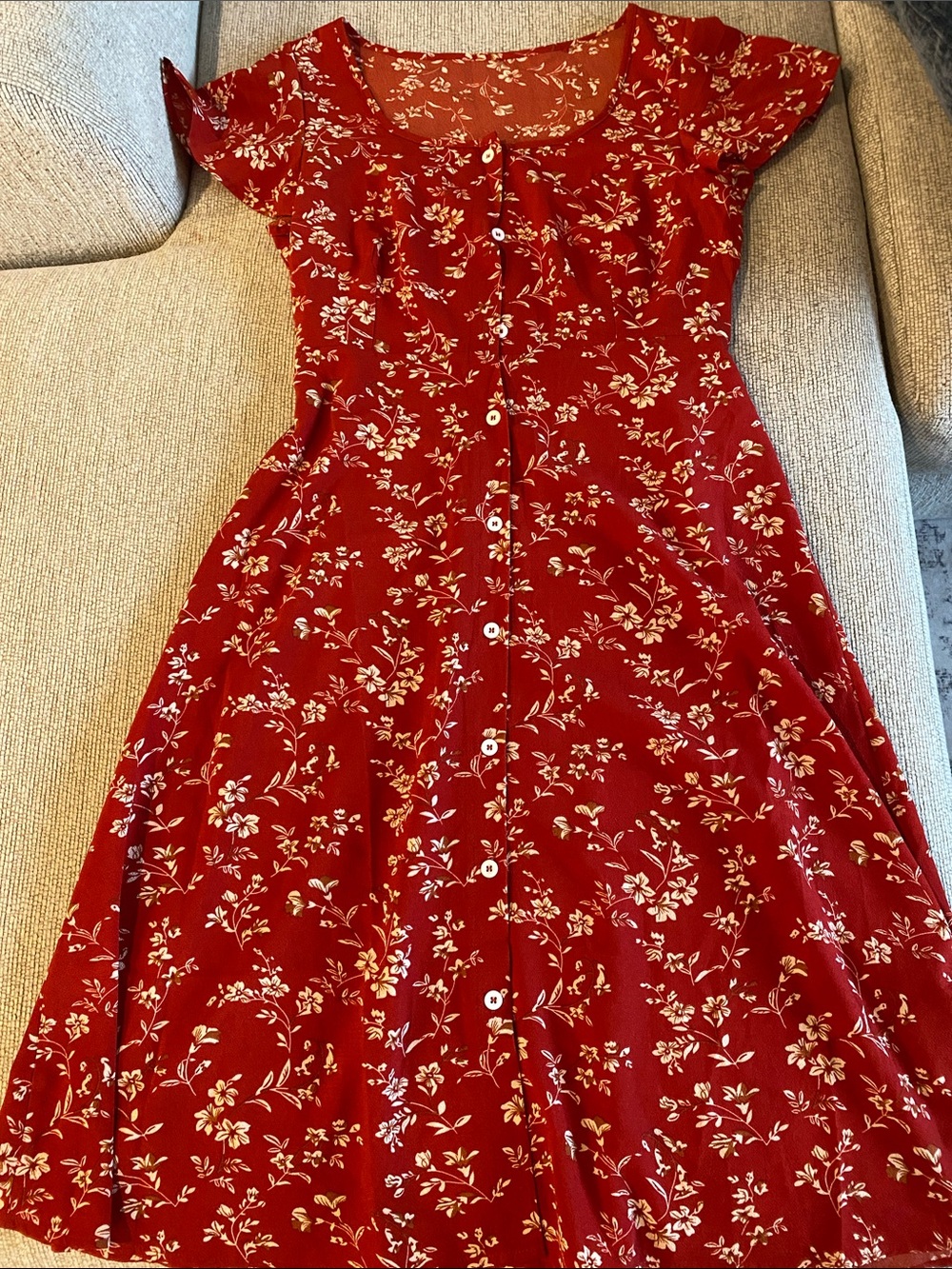 SHEIN Red Floral Button-Down Midi Dress